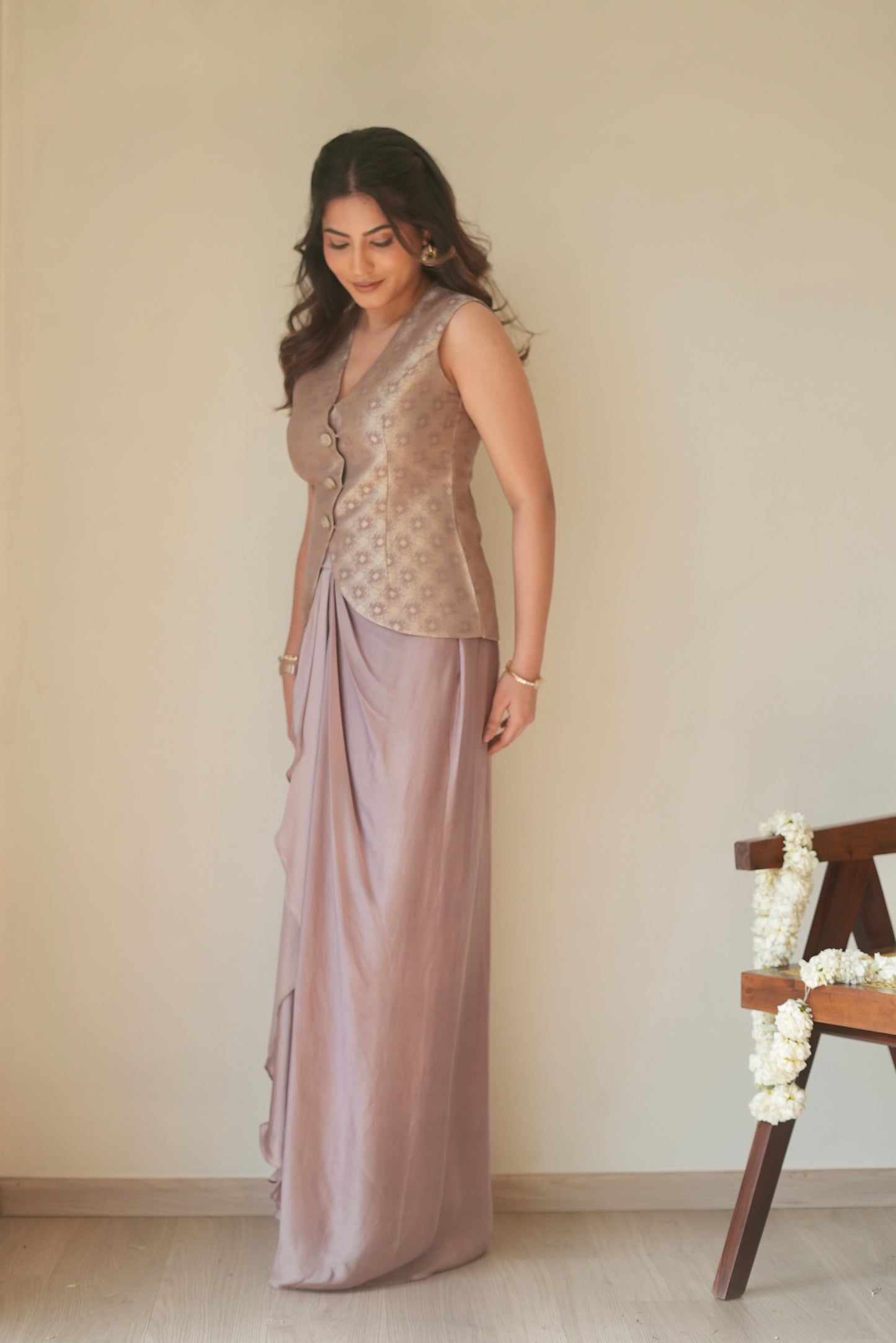 Sama Mauve Draped Skirt Set