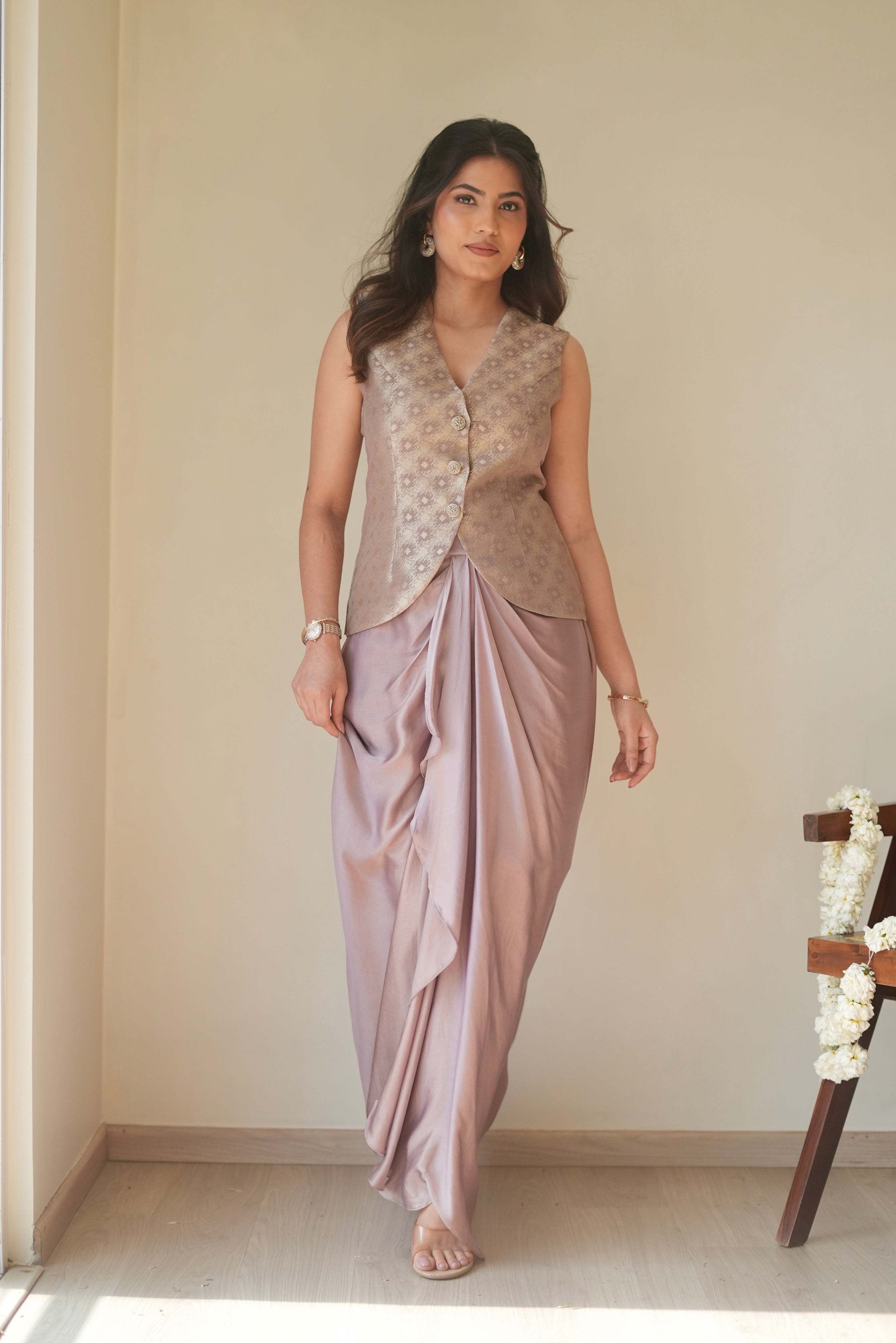 Sama Mauve Draped Skirt Set