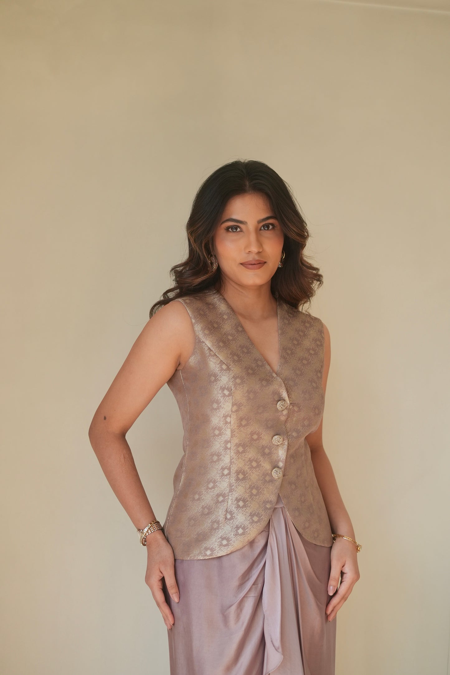 Sama Mauve Draped Skirt Set