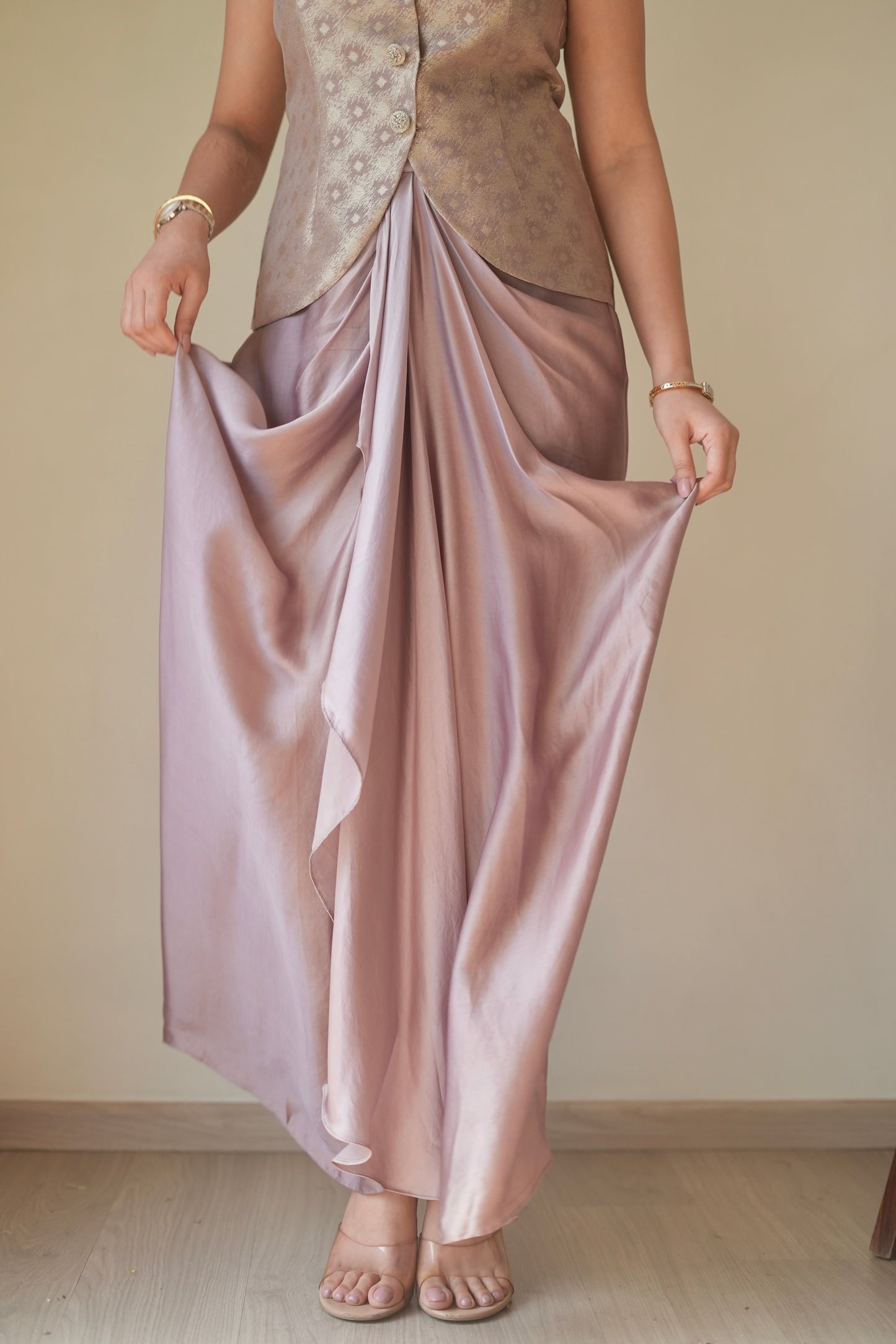 Sama Mauve Draped Skirt Set