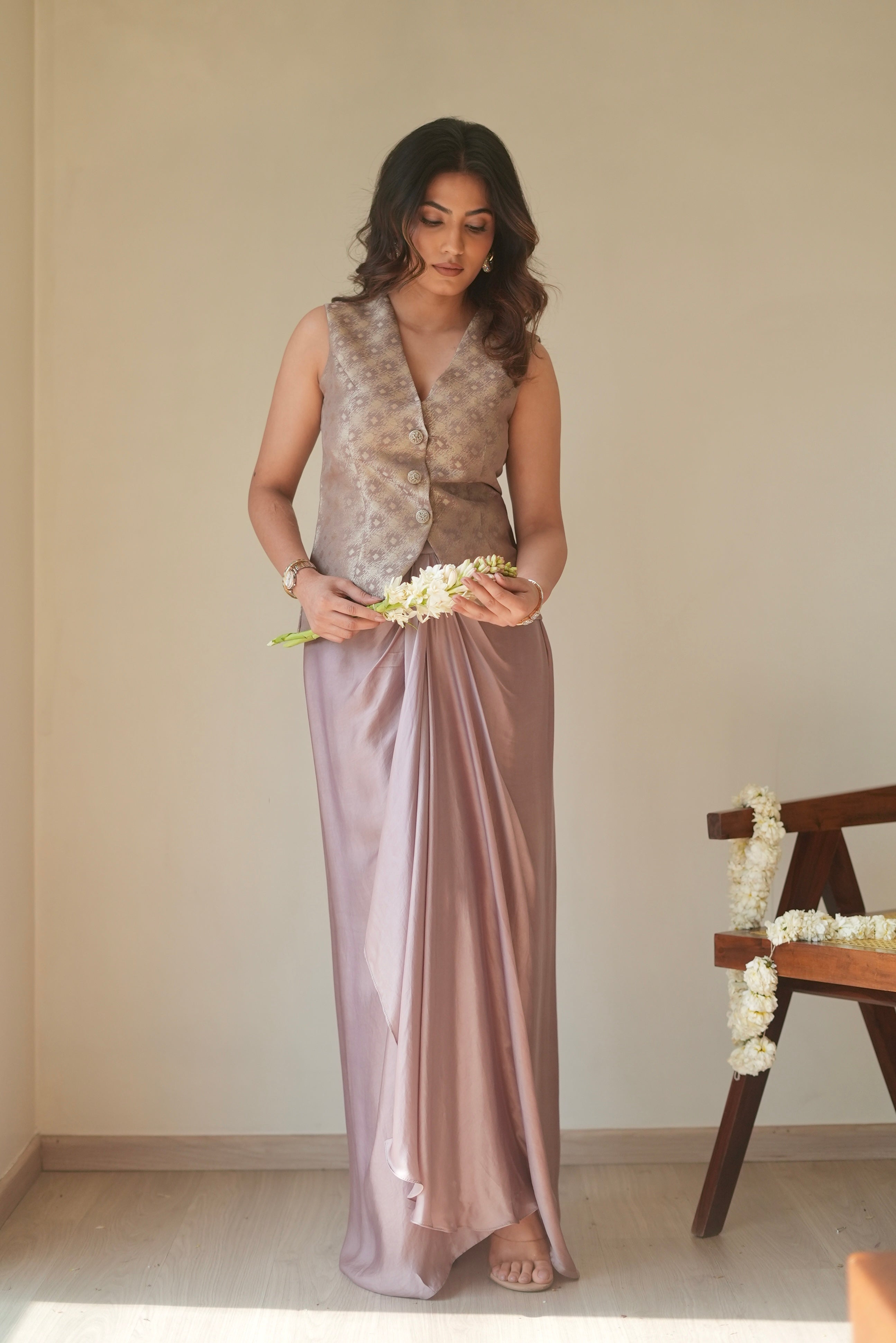 Sama Mauve Draped Skirt Set