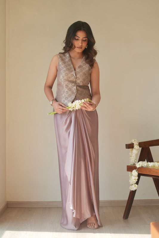 Sama Mauve Draped Skirt Set