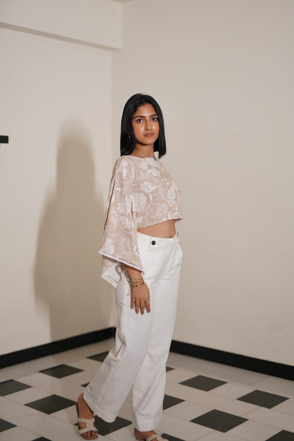 Ecru Kaftan Fringe Top