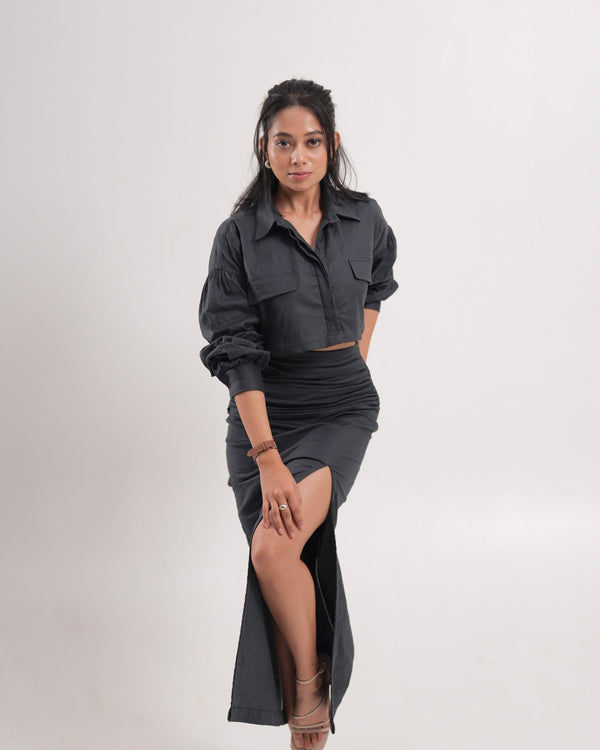 Slate Grey Wrinkled Slit Skirt alternate