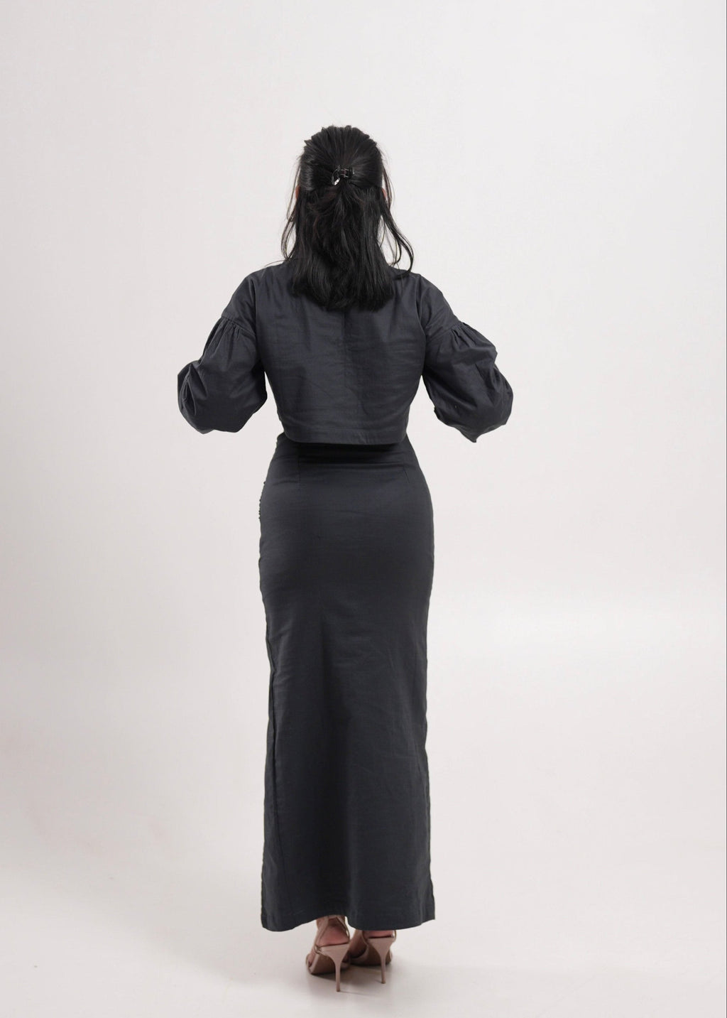 Slate Grey Wrinkled Slit Skirt