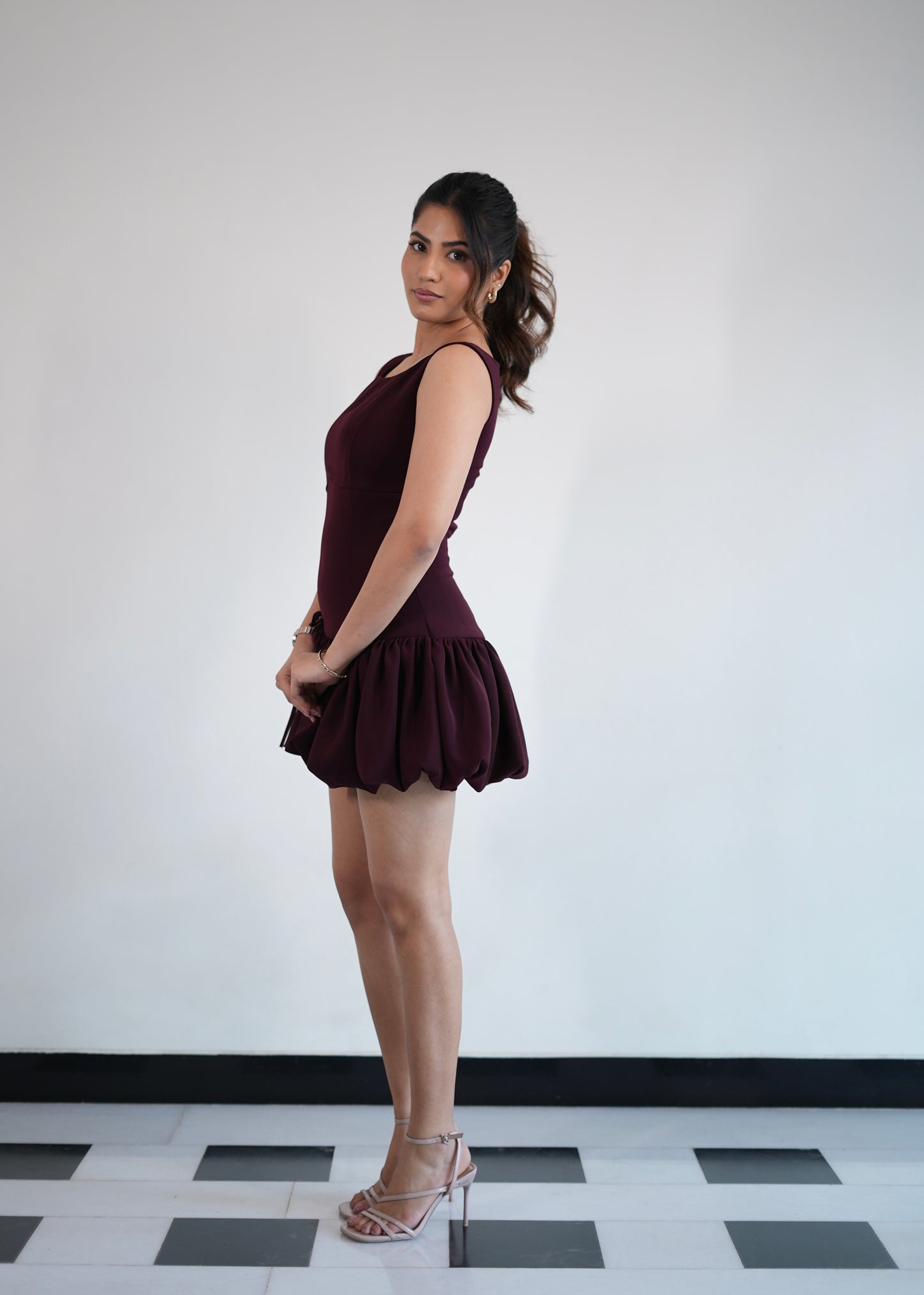 Burgundy Gathered Dress