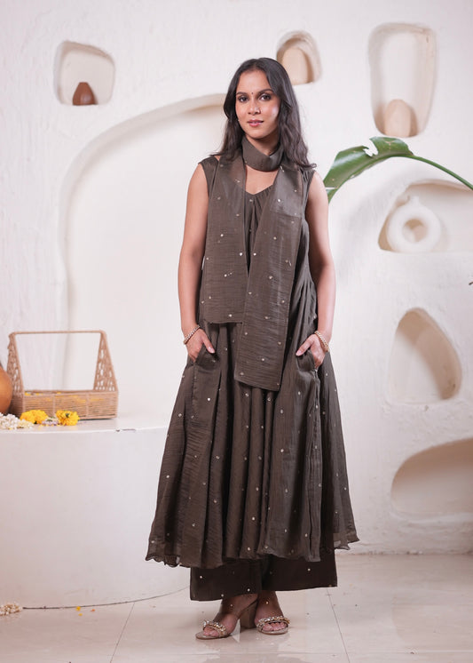 Olive Flared Kurta Set