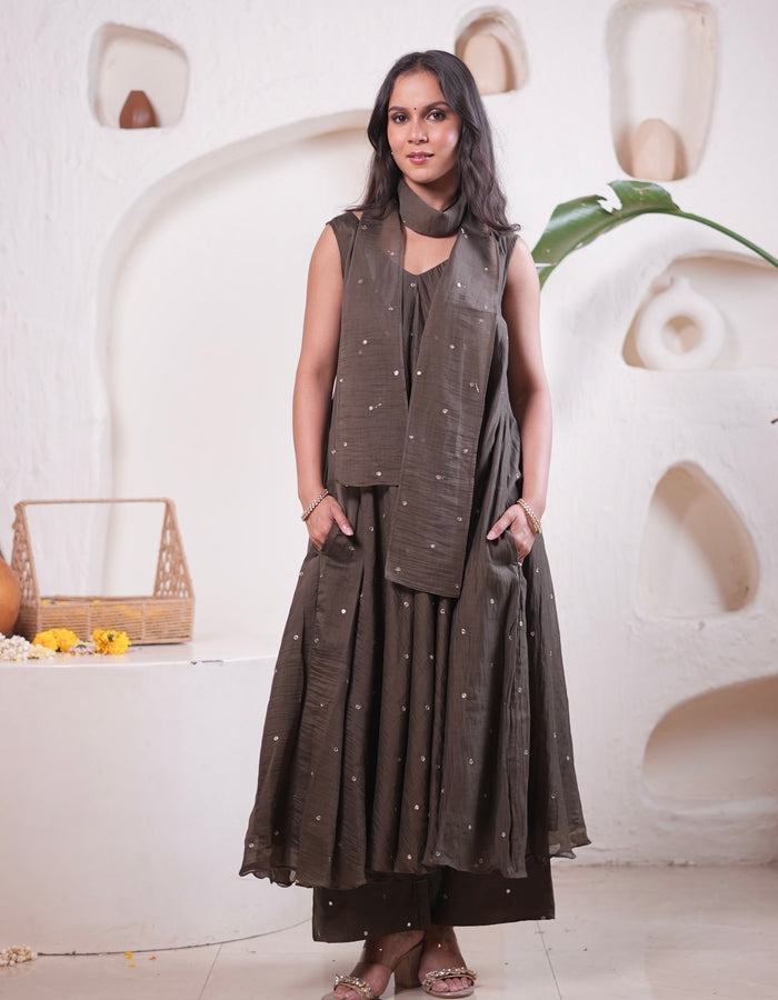Olive Flared Kurta Set