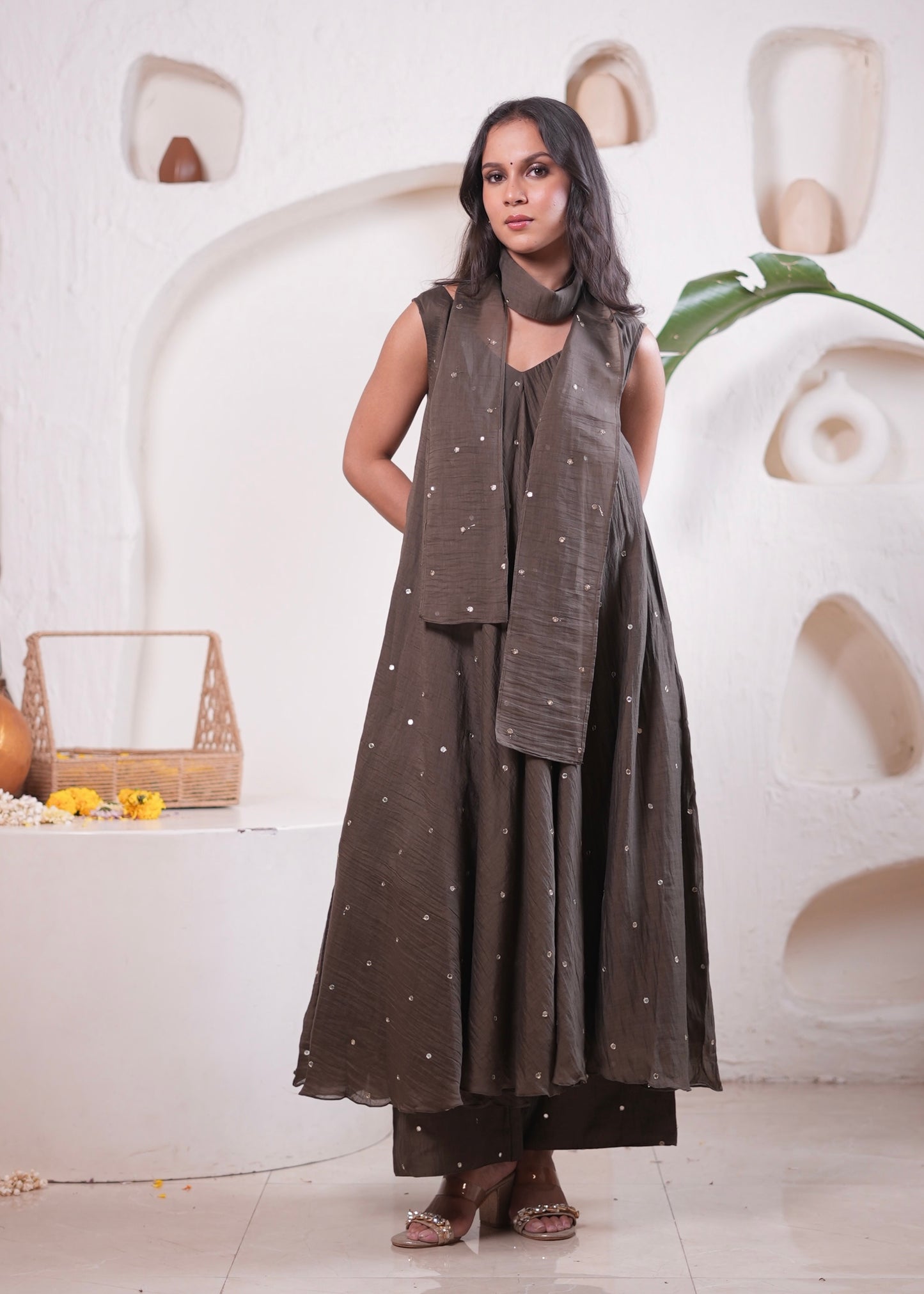 Olive Flared Kurta Set