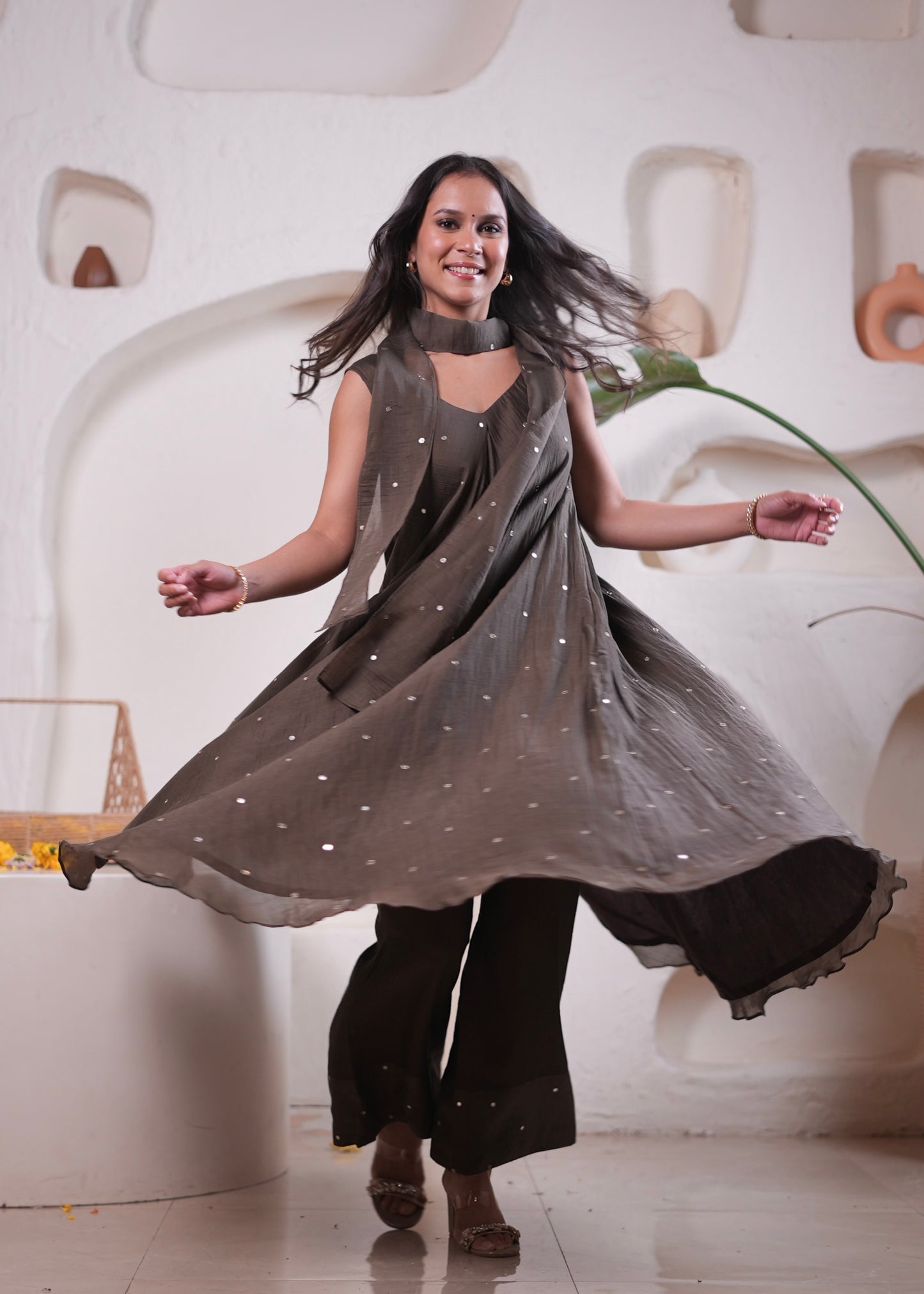 Olive Flared Kurta Set