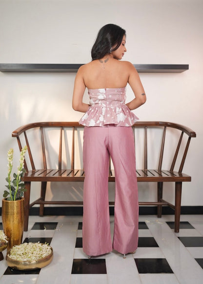 Dusty Rose Peplum & Beaded Pant Set