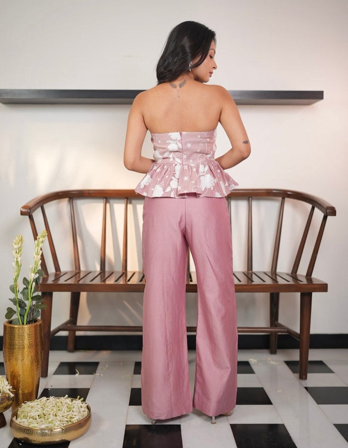 Dusty Rose Peplum & Beaded Pant Set