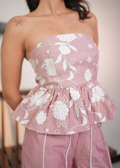 Dusty Rose Peplum & Beaded Pant Set