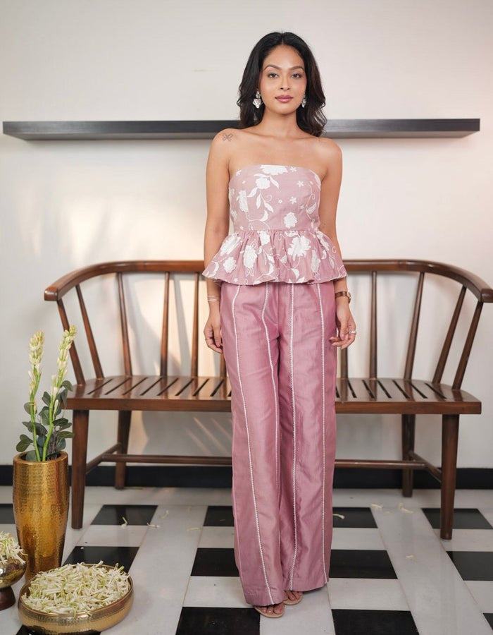 Dusty Rose Peplum & Beaded Pant Set