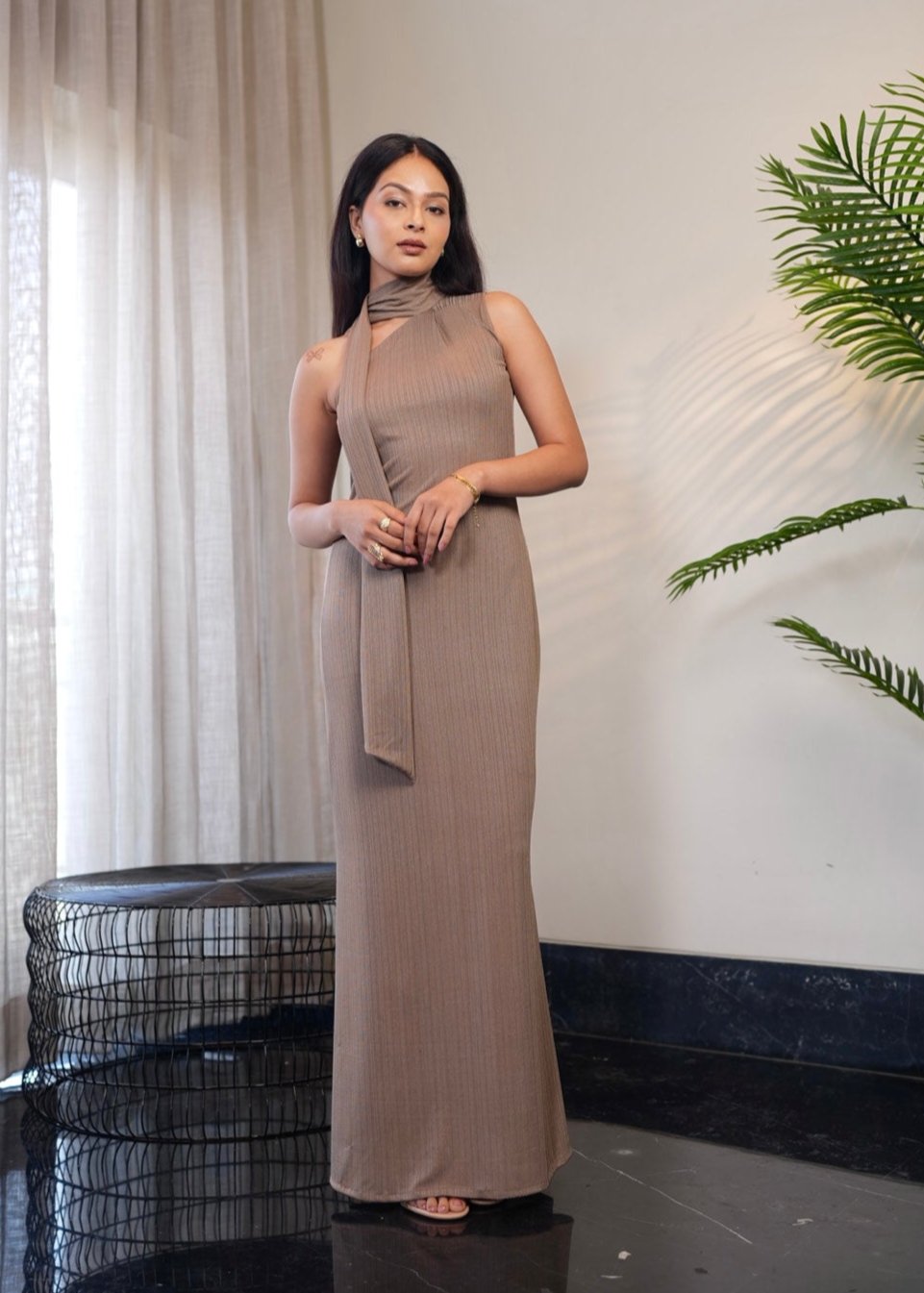 Bronze High Neck Maxi Dress