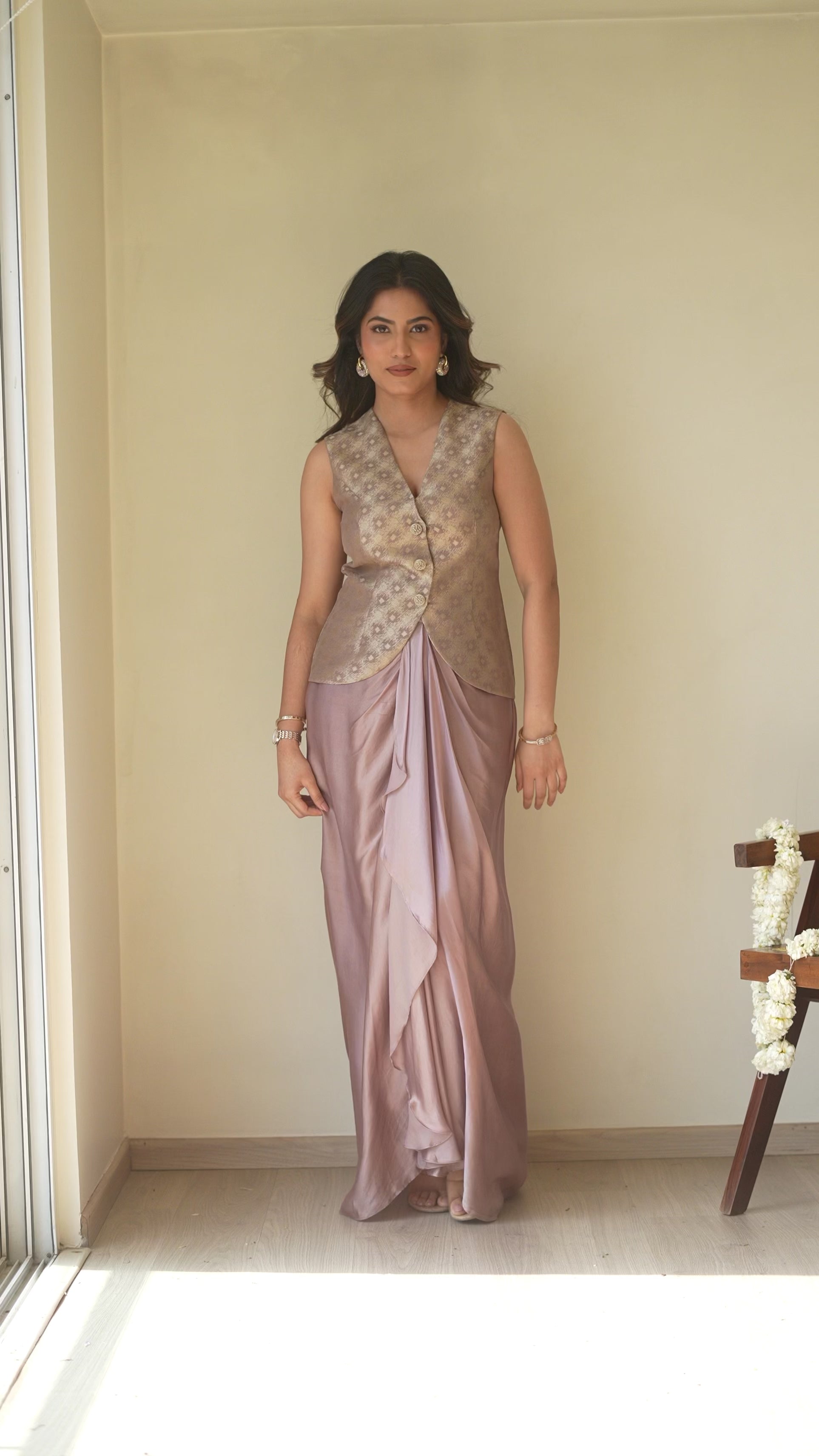Sama Mauve Draped Skirt Set